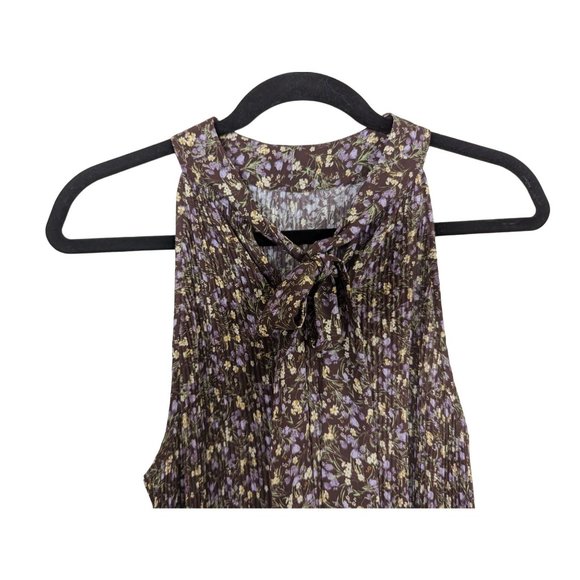 PLEIONE sleeveless Accordion pleated floral summer ties in upper back Top sz‎ L - Picture 6 of 8